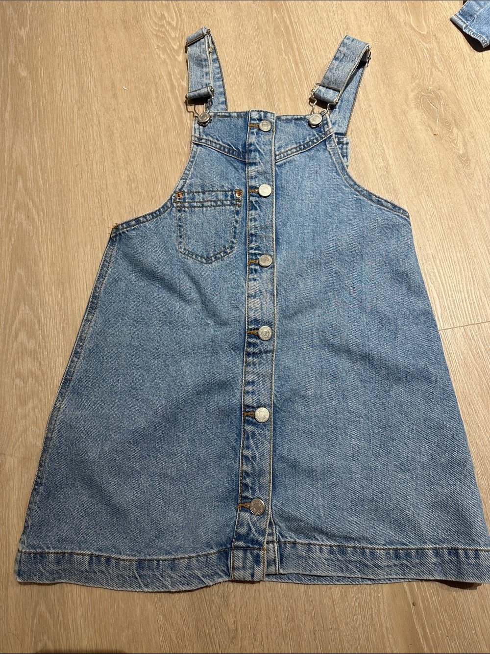 Zara Light Blue Denim Button-Front Pinafore Dress